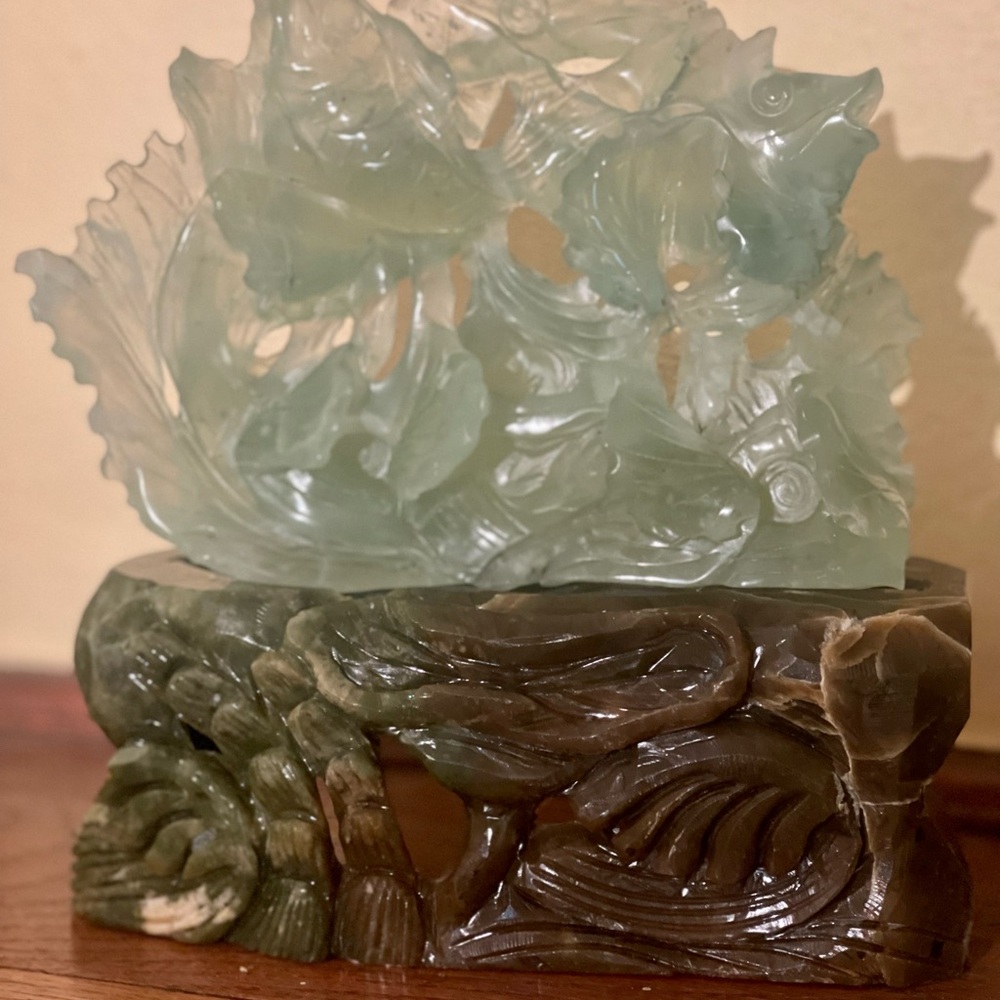Antique Hetian “Imperial” Green Jade Fish Sculpture.